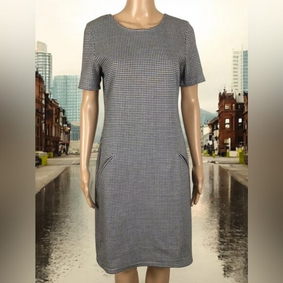 👛(ANY 2/$40) SUZY SHIER Houndstooth Short Sleeve Dress Heavyweight Unlined - Picture 4 of 5